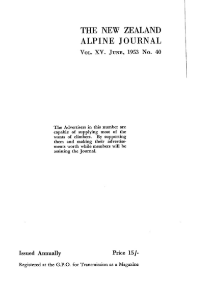 New Zealand Alpine Journal 1953 Vol 15 No 40 cover